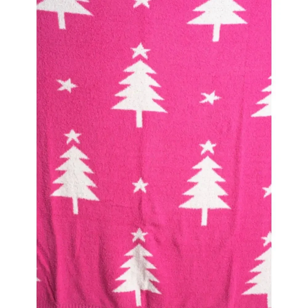 Magaschoni Pink & White Reversible Christmas Tree W/ Star Throw Blanket New